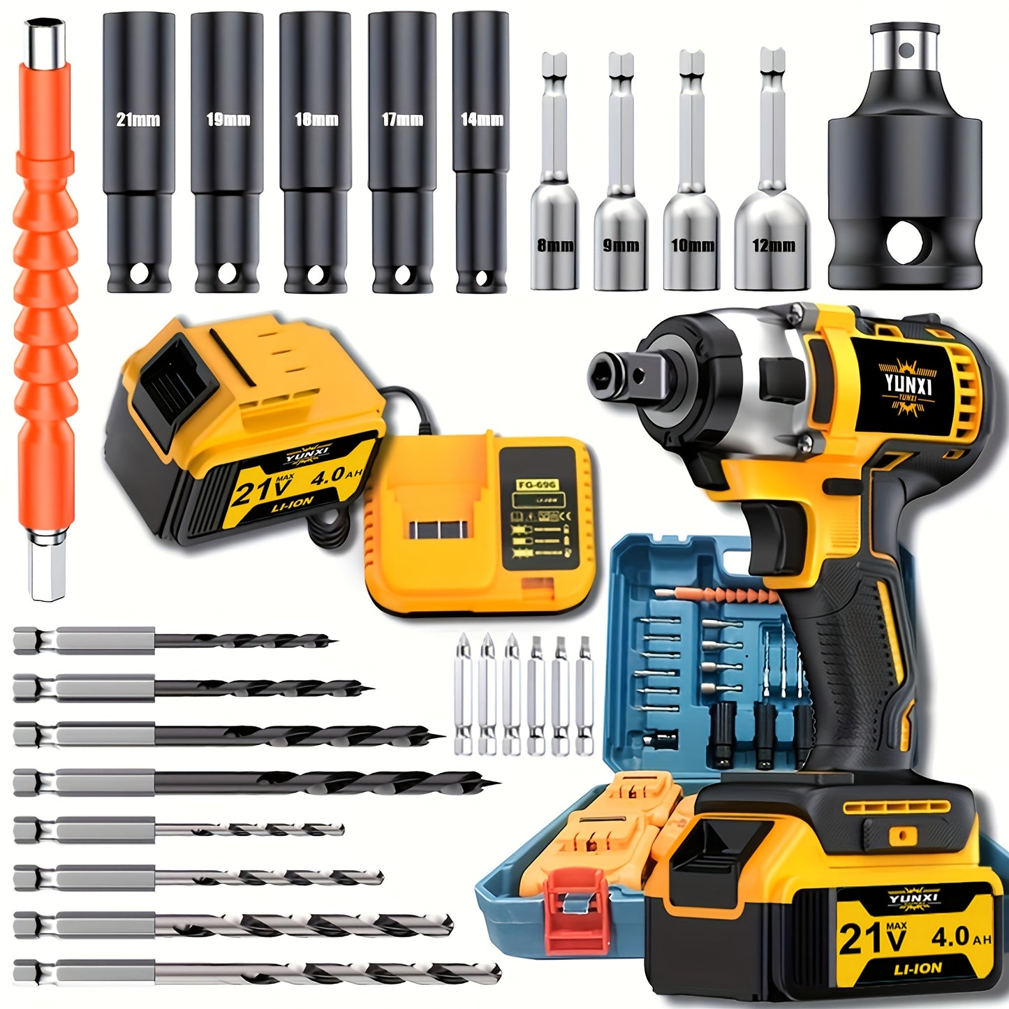 21V Cordless Drill Brushless Impact Wrench Multifunctional – Lithium Battery, Quick Charger, Variable Speed, Tighten Screws & Bolts, Compact Power Tool for Home, Car Repair & DIY – Multiple Battery & Bundle Configurations