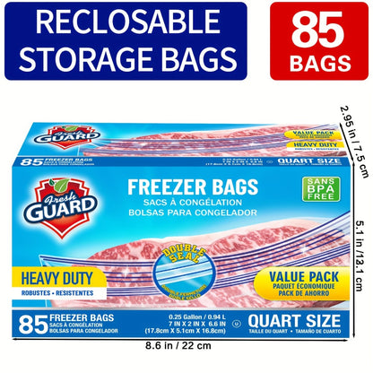 Food Storage Bags 85 Pack 0.25 Gallon | Resealable Freshness Bags Heavy Duty Secure Seal for Fruits, Vegetables, Grains & Meats, Kitchen Food Organization Bags, Flexible Freezer & Pantry Storage Solution