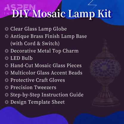 DIY Mosaic Lamp Kit Handmade Glass Table Lamp, Colorful Stained Glass Bedside Night Light with Antique Bronze Base, Decorative Desktop Lamp for Living Room, Bedroom & Home Decor (Multiple Colors)