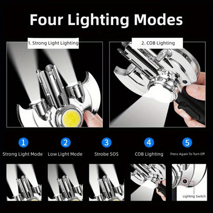 Torch Lighter Metal Jet Flame, Large Windproof Butane Torch with COB Light, High-Power Refillable Flamethrower for Barbecue, Baking, Camping, Moxibustion & Outdoor Use – Black & Silver (Butane Not Included)
