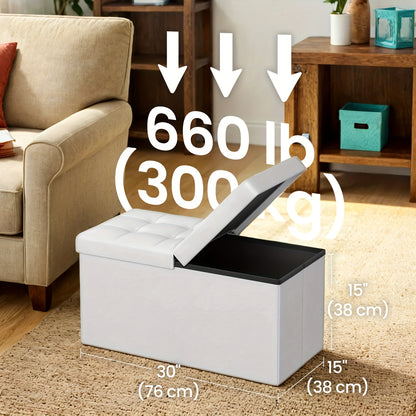 Storage Ottoman with Flip Top Lid 660lbs – Foldable Faux Leather Chest Stool, 30" Wide Extra Seating & Blanket Storage for Entryway, Living Room & Bedroom