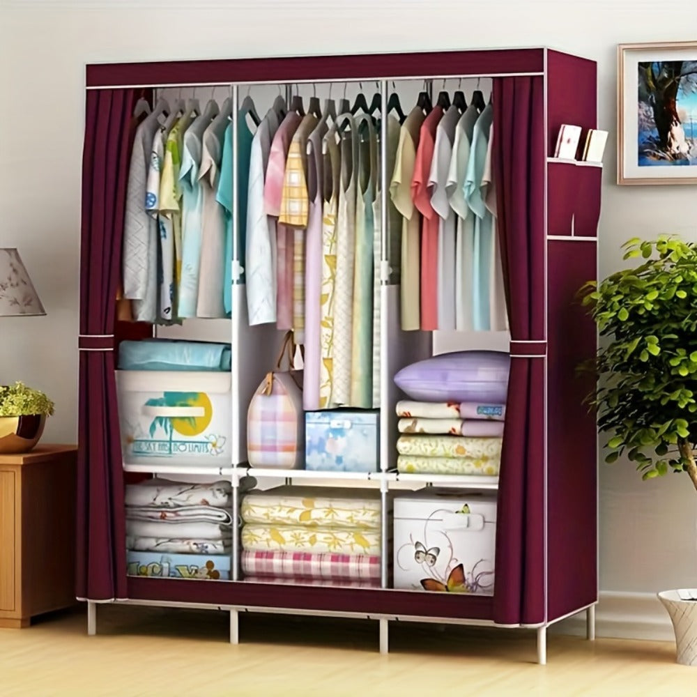 Portable Wardrobe Closet with Steel Frame & Non-Woven Shelves – Dustproof Clothes Storage Organizer, Visible Grid Sections, 67x17.7x50.4 Inch Bedroom Wardrobe for Shoes, Clothes & Accessories