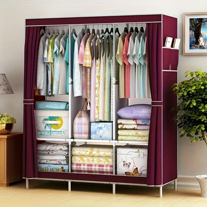 Portable Wardrobe Closet with Steel Frame & Non-Woven Shelves – Dustproof Clothes Storage Organizer, Visible Grid Sections, 67x17.7x50.4 Inch Bedroom Wardrobe for Shoes, Clothes & Accessories