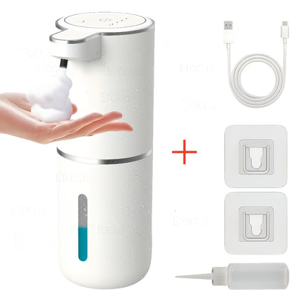 Automatic Foam Soap Dispenser Wall Mount Touchless 400ml USB Rechargeable IPX5 Waterproof 4 Adjustable Levels Sensor Soap Pump for Bathroom Kitchen Sink Office Hotel