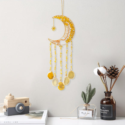 Moon Agate Tree Hanging Ornament Handmade Boho Suncatcher Wall Decor - Crystal Window Sun Catcher Gift for Mom Friends Women Birthday Christmas Holiday Home Decoration