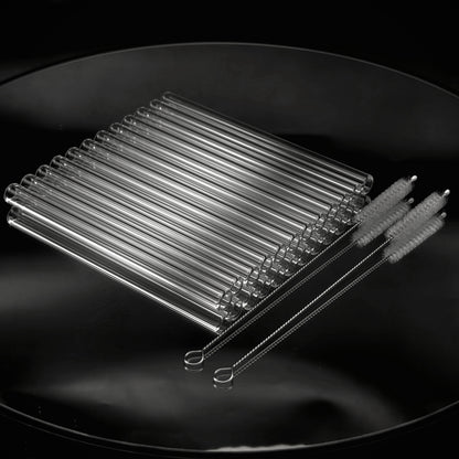 Glass Straws Reusable 12 Pack with Cleaning Brushes - Borosilicate Glass Drinking Straws 6 or 8 Inch, Clear & Colorful, Thick 12mm, Dishwasher Safe for Smoothies, Juice, Coffee & Cocktails
