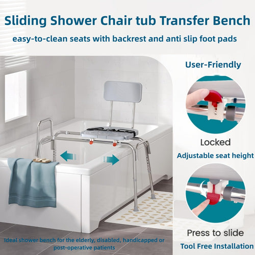Shower Chair for Elderly Heavy Duty 400 lbs Transfer Bench with Safety Belt Non-Slip Adjustable Height Tool-Free Assembly Bath Seat for Disabled Recovery Seniors 39 Inch Extra Long Shower Bench Bathtub Transfer Chair