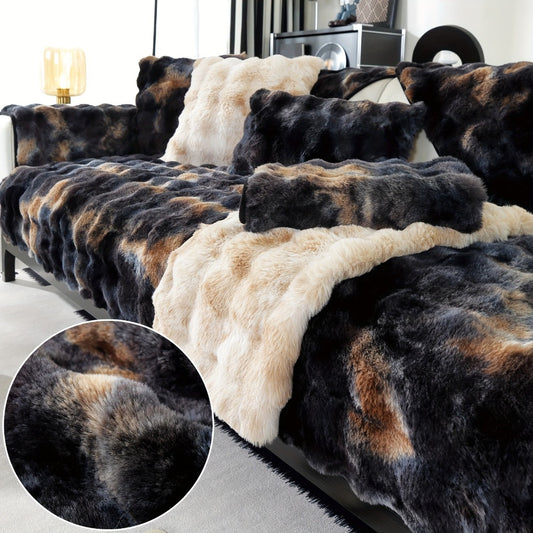 Plush Sofa Cover Faux Lamb Thick Fluffy Couch Slipcover Pet Friendly Machine Washable Gradient Color Polyester Furniture Protector for Armchair Single Double Triple Sofa Living Room Home Decor