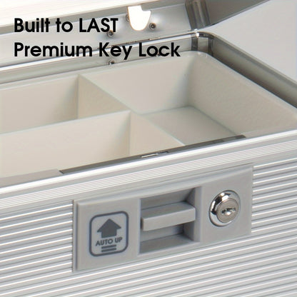Aluminum Alloy Lockable Medicine Box – Double Layer Large Capacity Storage Box with Key Lock, Handle & Tray for Medicines, Documents & Valuables, 10"/12"/14"/16" Home Security Box
