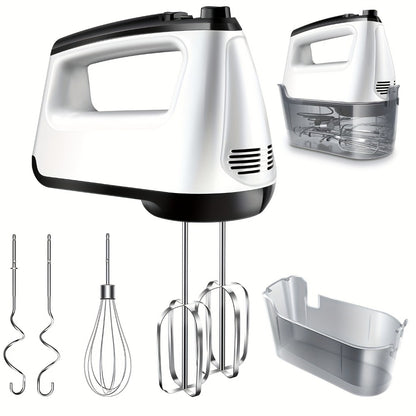 Electric Hand Mixer 6 Speed & Turbo with 5 Stainless Steel Accessories & Snap-On Storage Case – Handheld Mixer for Whipping Cream Beating Eggs Mixing Cookie Cake Brownie Dough Batter | White Silver