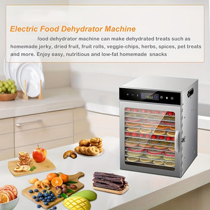 Food Dehydrator 12 Stainless Steel Trays 800W 24H Digital Timer 86-194°F Temperature Control 360° Hot Air Circulation for Jerky Fruit Herbs Vegetables with Recipe Book