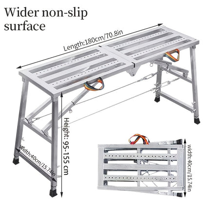 Folding Scaffold Step Stool Adjustable Height 39-79" Portable Steel Work Platform 1300 lb Capacity for Home Renovation Painting Car Washing RV Cleaning