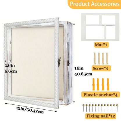 Shadow Box Frame with Linen Back – Large Rustic Memory Display Case 11x14 & 12x16 Inch for Photos, Medals, Coins, Pins, Flowers & Collectibles, 4 Removable Shelves, Black White Brown