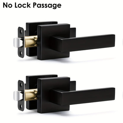 Matte Black Square Door Handle Set – Interior Passage Door Knob for Hall & Closet, Heavy-Duty Left & Right Hand Compatible, Modern Hardware