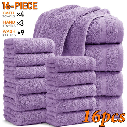 Bath Towel Set 450GSM Soft Absorbent - 12 16 18 Piece Cotton Blended Solid Color Bathroom Towels Set for Bath Hand Face | Hotel Spa Quality | Travel Shower Home | Multiple Colors & Sizes Available