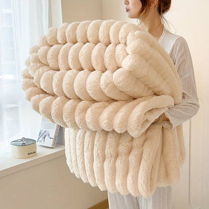 Plush Faux Fur Blanket – Imitation Rabbit Fur 300-350gsm Knit Throw for Sofa, Bed & Travel, All Season, 3 Colors, 2 Sizes