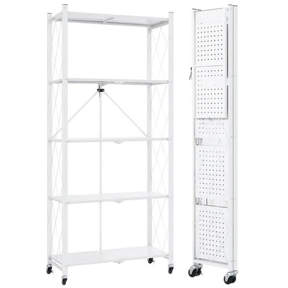 3/4/5-Tier Wheeled Storage Rack with Shelves – Foldable Floor-Standing Utility Organizer
