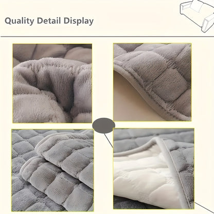 Quilted Flannel Velvet Sofa Cover 2pcs Set | Luxurious Jacquard Couch Cover, Soft Furniture Protector, Pet Friendly Machine Washable, All Season, Living Room Bedroom Office