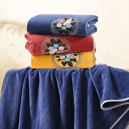 Embroidered Flower Towel Set 3-Piece Soft Absorbent Skin-Friendly Bath Towel and Face Towels for Bathroom Home Bathing Beach