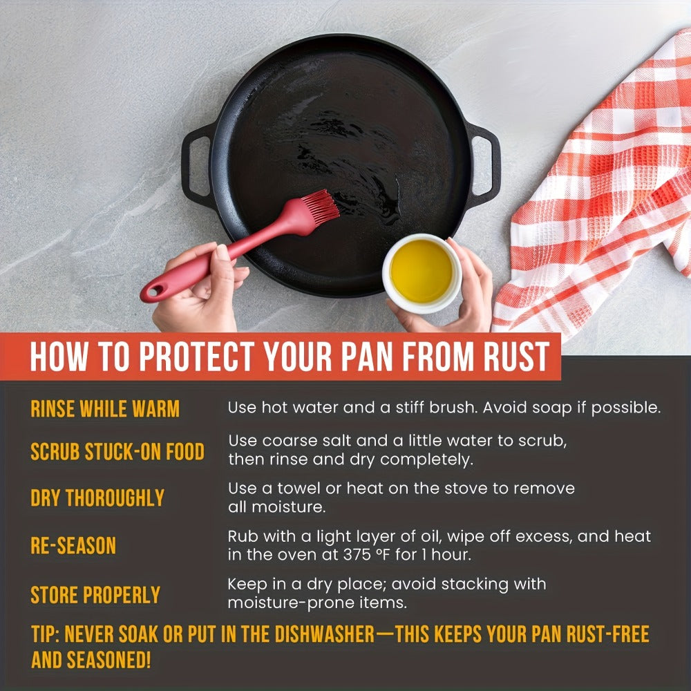 Cast Iron Skillet Non-Stick Pan for Pizza BBQ Pancakes - Heavy Duty Pre-Seasoned Cast Iron Pan Compatible with Gas Electric Induction Stovetops Oven Campfire - Home Kitchen Outdoor Cooking