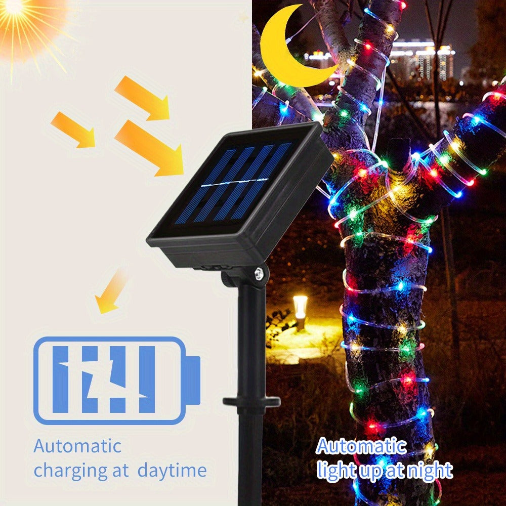 Solar Rope Lights Outdoor 33FT 100LED RGB – 8 Modes IP65 Waterproof String Lights for Garden, Patio, Party & Holiday Decor