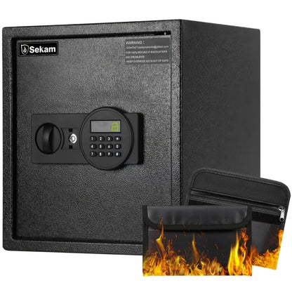 Fireproof Home Safe Box with Digital Keypad and Key Lock Heavy Duty Steel Security Safe for Money Documents Valuables Jewelry Passports 0.23 0.8 1.5 2.2 Cubic Feet Multiple Colors with Cash Bag