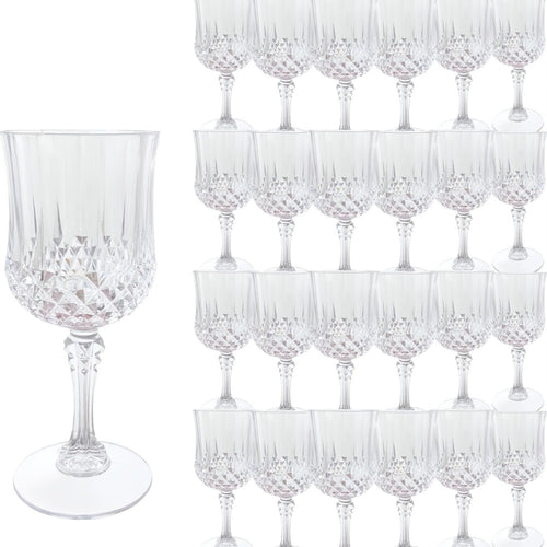Plastic Wine Glasses 24 Pack 7oz – Unbreakable Crystal Vintage Champagne Flute Glasses Reusable Drinkware for Wedding Party Outdoor Events Kitchen