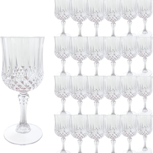 Plastic Wine Glasses 24 Pack 7oz – Unbreakable Crystal Vintage Champagne Flute Glasses Reusable Drinkware for Wedding Party Outdoor Events Kitchen
