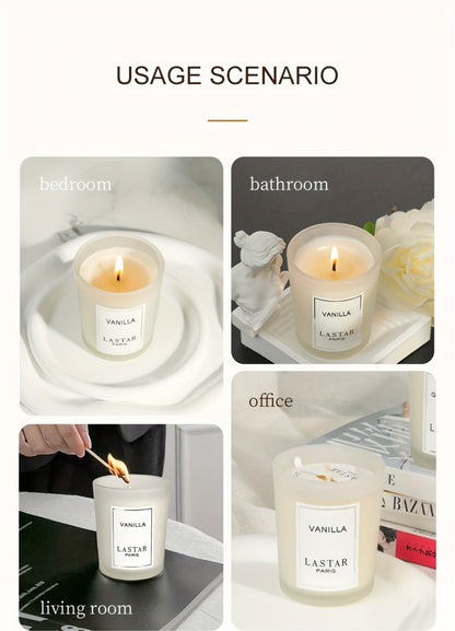Vanilla Scented Soy Wax Candle in Frosted Glass Jar 70g - Single Wick Smokeless Clean Burn 8-12 Hour for Bedroom Living Room Ambiance Relaxation Valentine's Day Gift Home Decor