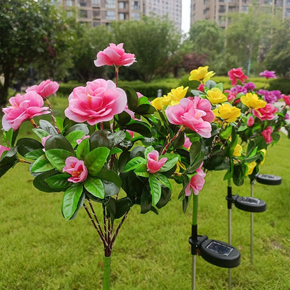 Solar Flower Lights Outdoor IP65 Waterproof Simulation Azalea Garden Decor Light 42 LED Solar Powered Decorative Stake Light for Garden Patio Yard Rose Red Yellow Pink Purple Colorful