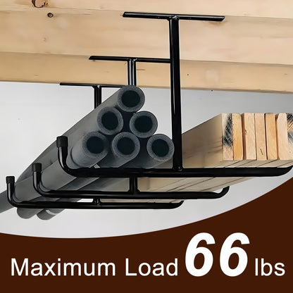 Heavy-Duty Ceiling Garage Storage Hook Rack – Overhead Ladder Hanger with Anti-Slip Foam, Space-Saving Ceiling Mount for Ladders, Hoses & Tools, 2/4pcs