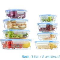 Blue 16pcs (8 lids + 8 containers)