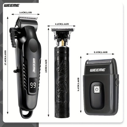 Men's Professional Grooming Kit – Cordless Rotary Shaver & T-Blade Trimmer, Type-C Charging, 6 Adjustable Combs, Non-Slip Beard Shaper for Travel & Family Haircut
