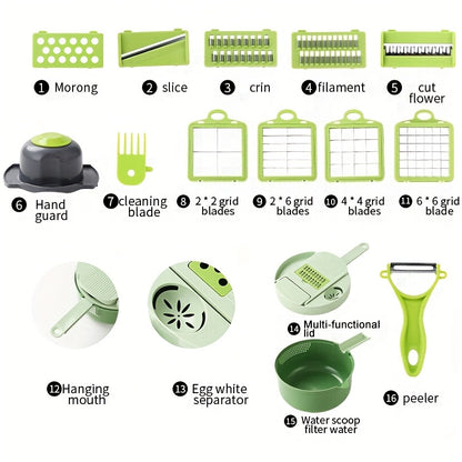 Vegetable Chopper 16-in-1 Manual Food Chopper Slicer Dicer Grater with Container – Professional Onion Potato Carrot Cutter Kitchen Tool