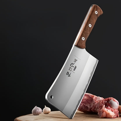 Meat Cleaver Heavy Duty Stainless Steel - Sharp Butcher Knife for Cutting Meat & Bones, Multi-Purpose Kitchen Chopper with Wooden Handle