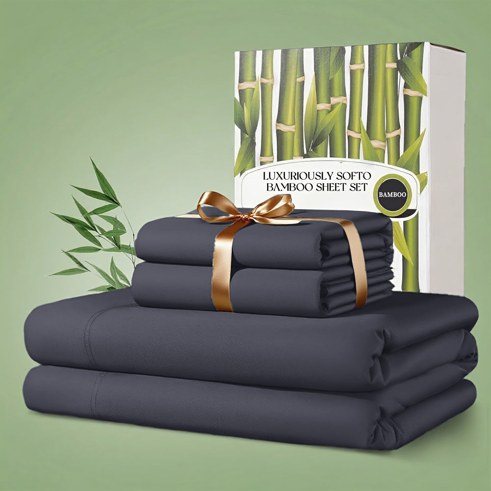 Bamboo Bed Sheet Set 4pcs 2200TC Deep Pocket Cooling Fitted Sheets – Ultra Soft, Breathable, Shrink & Wrinkle Resistant
