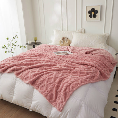 3D Plush Dense Weave Fleece Blanket – Ultra-Soft Warm Throw for Bed, Couch, Travel & Outdoor, Air-Conditioning Friendly, 3 Colors, 2 Sizes