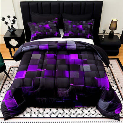 Checkered Quilt Set 3-Piece Bedding Comforter with 2 Pillowcases Super Soft Breathable Woven Pattern All Season Bedroom Dormitory Twin Queen King Full