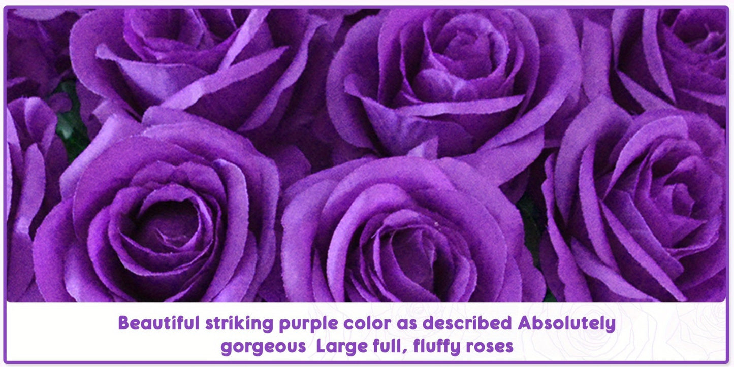 10pcs Artificial Silk Roses Bulk - Fake Flowers for Wedding Home Decor, 19.69" Long Stem, Deep Purple & Dark Green