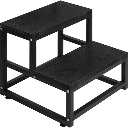 2-Step Wooden Step Stool Heavy Duty for Adults – Solid Wood Two Tier Stepping Stool, Multifunctional Bedside Step Ladder, Portable Non-Slip Foot Stool for Bathroom, Bedroom, Kitchen, Office – Easy to Carry, Durable Build