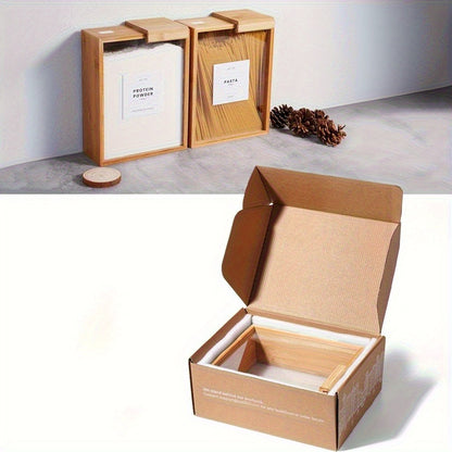 Bamboo Food Storage Containers 2-Pack – 101oz Rectangular Wooden Kitchen Storage Boxes with Sliding Lids for Rice, Beans, Pasta, Cereals & Dry Goods – Housewarming Gift