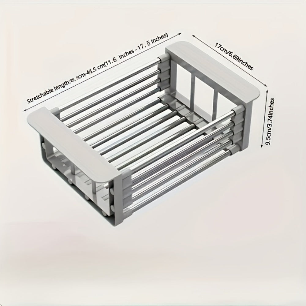 Dish Drying Rack Stainless Steel Adjustable – Expandable Over Sink Dish Rack with Retractable Width & Height for Kitchen Countertop, Space-Saving 304 Stainless Steel Drainer, Easy to Clean