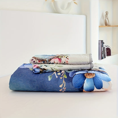 Floral Watercolor Quilt Set – Heart Botanical Print, Soft Breathable Hypoallergenic Bedspread, Twin Full Queen King, All Seasons – Romantic Bedroom Decor