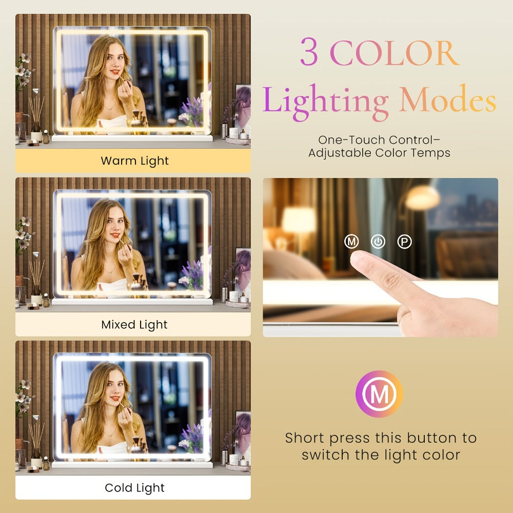 LED Vanity Mirror with Lights – Dimmable 3 Color Modes, Memory Function, USB Port & Aluminum Frame for Bathroom, Bedroom & Desk Makeup Mirror, 13x17 / 22x19 / 32x22 in