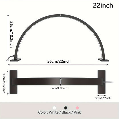 Nail Lamp Studio Desk LED Half Light – 3-Color Temperature Adjustable Brightness for Nail Tech, Beauty Treatments, Skin Care, Eyebrow & Tattoo Lighting, 29 Inch (Black Diamond / White / White Rhinestone)