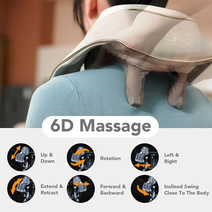 Neck Massager with Heat – 6D Shiatsu Cordless Deep Kneading Electric Massager for Neck, Shoulder, Back & Waist | 9 Modes, Hot Compress 40-45°C, 2200mAh Battery | Portable for Home, Office & Car