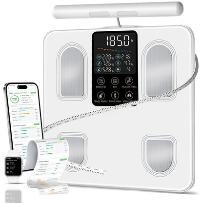Smart Body Fat Scale with Handle, 8-Electrode Full Body Composition Analyzer, BMI Muscle Mass Monitor, Digital Weight Scale with APP Sync & LED Display for Home Gym Fitness Tracking