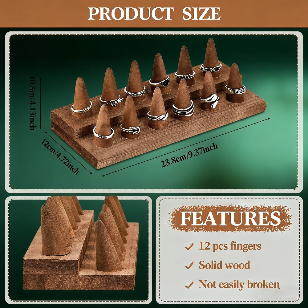Solid Wood Ring Display Stand – 2-Tier 12-Ring & 3-Tier 18-Ring Jewelry Tower Holder for Rings, Earrings & Accessories, Countertop Organizer for Bedroom Dresser, Vanity & Jewelry Store Display
