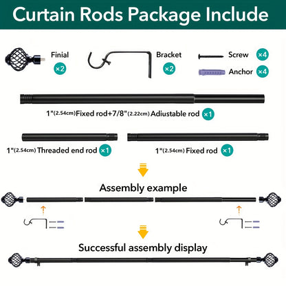 Black Adjustable Curtain Rod Heavy Duty Farmhouse Decorative Drapery Rod for Bedroom Living Room Kitchen Patio 4 Sizes Easy Install