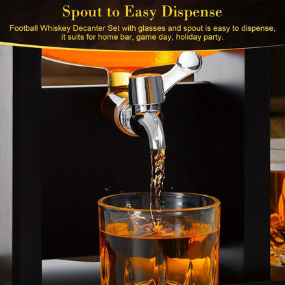 Football Whiskey Decanter Set 47oz Lead-Free Glass Liquor Decanter with 2 Whiskey Glasses & 2 Football Chillers – Sports Bar Gift for Men Dad Husband Coach Birthday